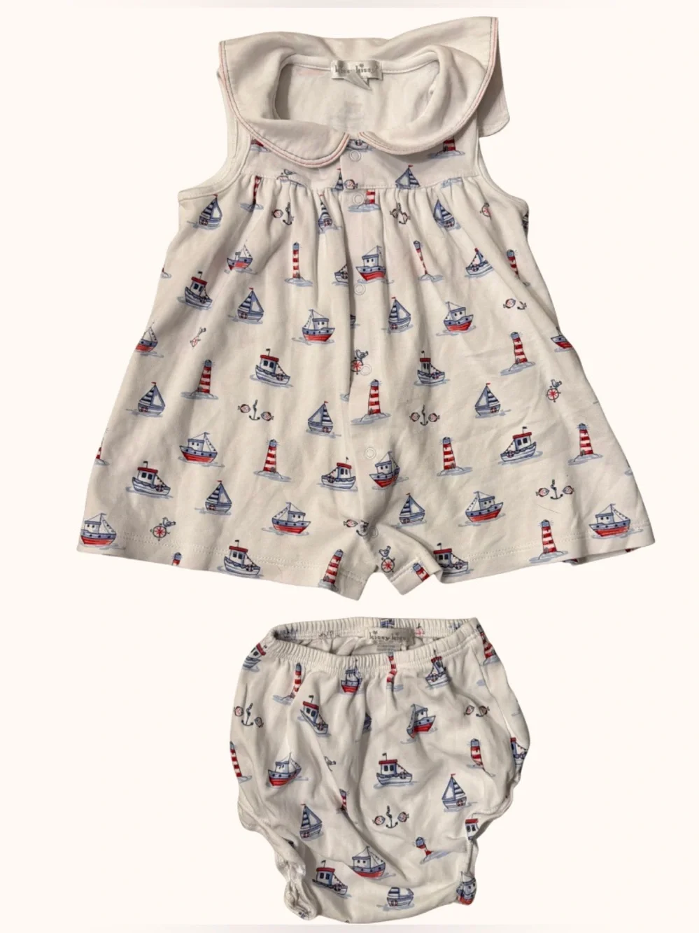 Kissy Kissy White Nautical Print Sleeveless Romper with Bloomers